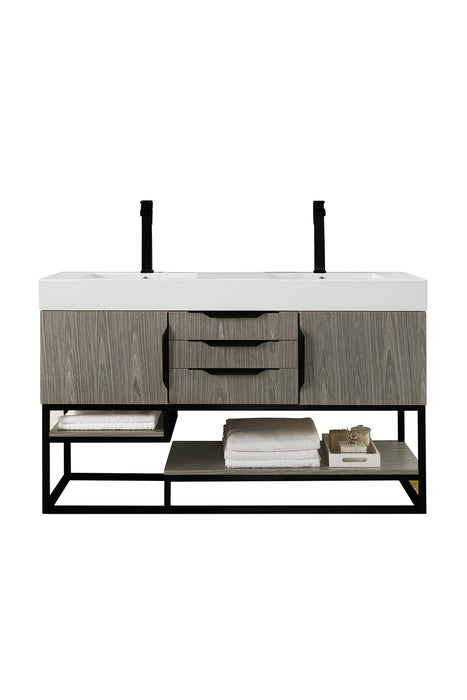 Columbia 59" Double Vanity, Ash Gray, Matte Black w/ Glossy White Composite Stone Top - Luxe Vanity & Tub