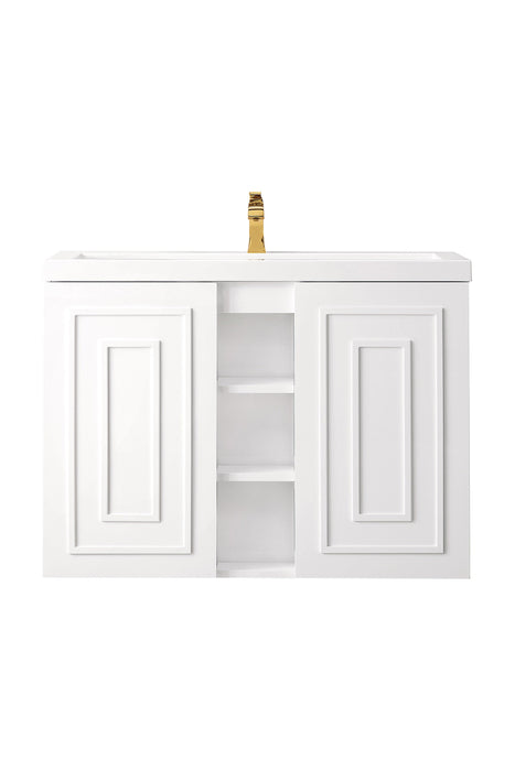 Alicante 39.5" Single Vanity, Glossy White w/ White Glossy Composite Stone Top - Luxe Vanity & Tub