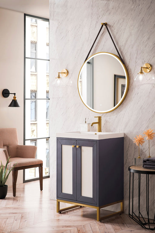 Chianti 24" Single Vanity, Mineral Gray, Radiant Gold, w/ White Glossy Composite Stone Top - Luxe Vanity & Tub