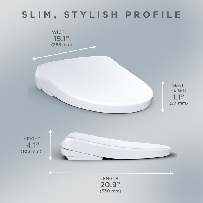 TOTO S7 Washlet Elongated Bidet Toilet Seat with EWATER+ Wand / Bowl Cleaning, PREMIST, Contemporary Lid, and Auto / Remote Flush Compatible - Luxe Vanity & Tub