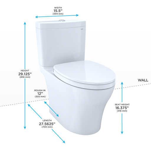 TOTO Aquia IV 0.9 / 1.28 GPF Dual Flush Two Piece Elongated Toilet with Push Button Flush - Seat Included - Luxe Vanity & Tub