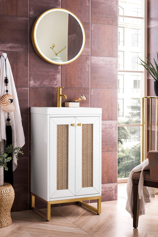 Chianti 20" Single Vanity, Glossy White, Radiant Gold, w/ White Glossy Composite Stone Top - Luxe Vanity & Tub