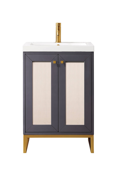 Chianti 24" Single Vanity, Mineral Gray, Radiant Gold, w/ White Glossy Composite Stone Top - Luxe Vanity & Tub