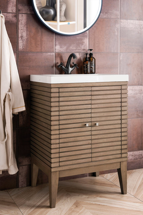 Linden 24" Single Vanity, Whitewashed Walnut w/ White Glossy Composite Stone Top - Luxe Vanity & Tub