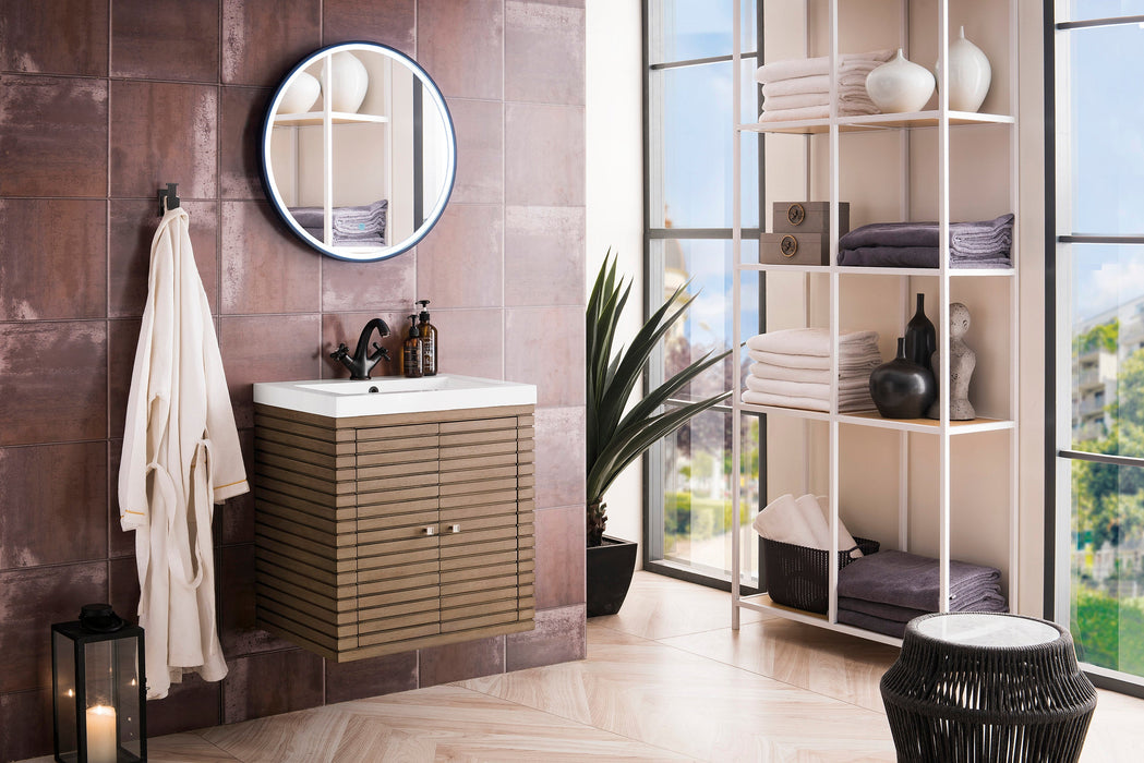 Linden 24" Single Vanity, Whitewashed Walnut w/ White Glossy Composite Stone Top - Luxe Vanity & Tub