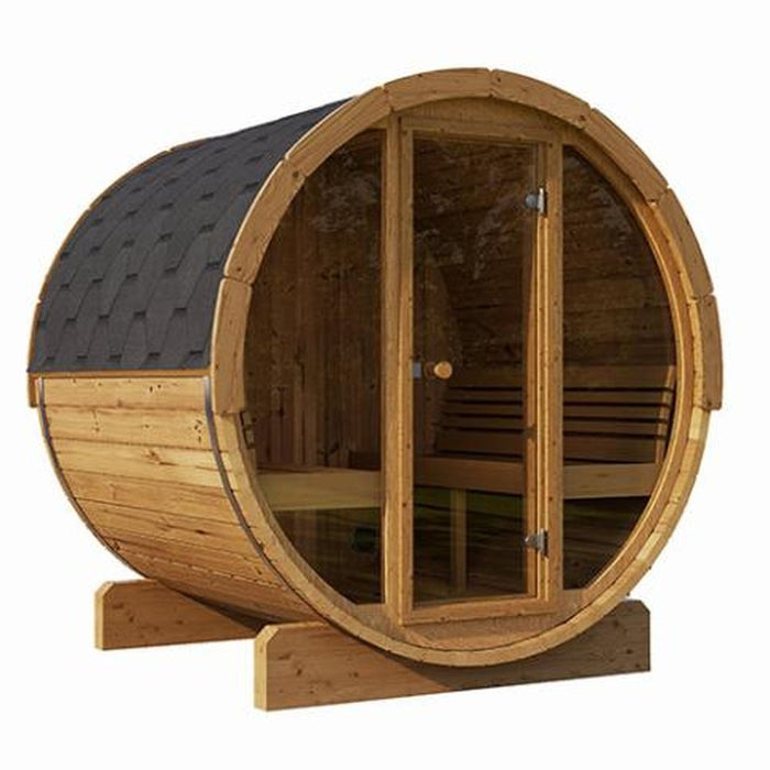 SaunaLife Ergo E7G 4-Person Barrel Sauna w/ Glass Front SL-MODELE7G