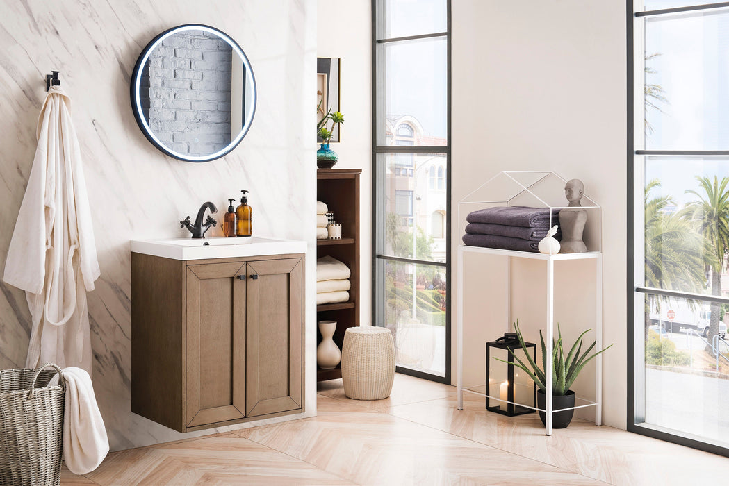 Chianti 24" Single Vanity, Whitewashed Walnut w/ White Glossy Composite Stone Top - Luxe Vanity & Tub