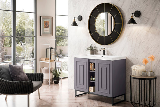 Alicante 39.5" Single Vanity, Gray Smoke, Matte Black w/ White Glossy Composite Stone Top - Luxe Vanity & Tub