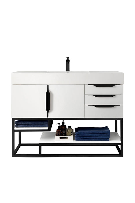 Columbia 48" Single Vanity, Glossy White, Matte Black w/ Glossy White Composite Stone Top - Luxe Vanity & Tub