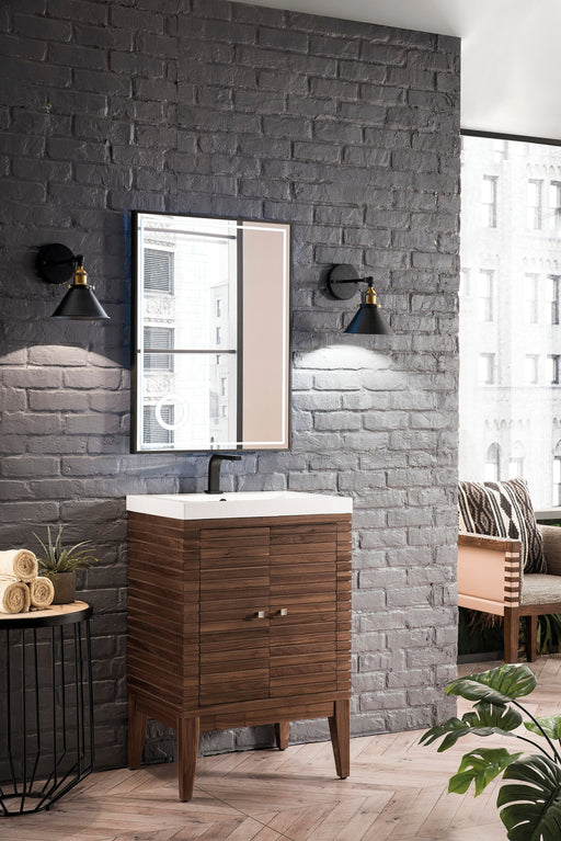 Linden 24" Single Vanity, Mid-Century Walnut w/ White Glossy Composite Stone Top - Luxe Vanity & Tub