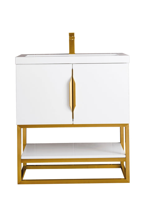 Columbia 31.5" Single Vanity, Glossy White, Radiant Gold, w/ White Glossy Composite Stone Top - Luxe Vanity & Tub