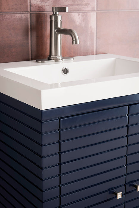 Linden 24" Single Vanity, Navy Blue w/ White Glossy Composite Stone Top - Luxe Vanity & Tub