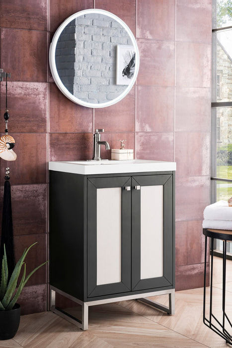 Chianti 24" Single Vanity, Mineral Gray, Brushed Nickel, w/ White Glossy Composite Stone Top - Luxe Vanity & Tub