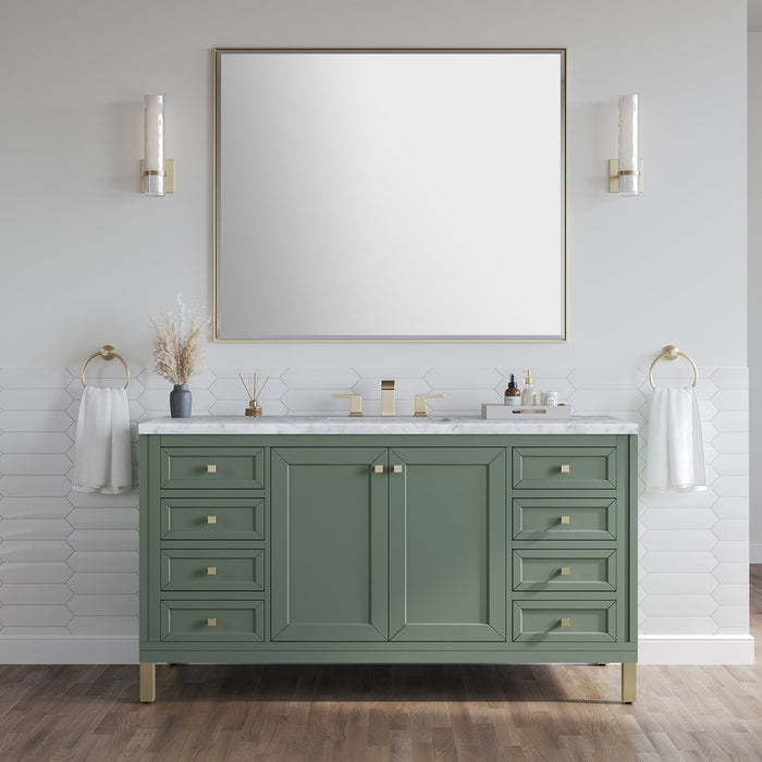 Chicago 60" Single Vanity, Smokey Celadon w/ 3 CM Carrara Marble Top - Luxe Vanity & Tub