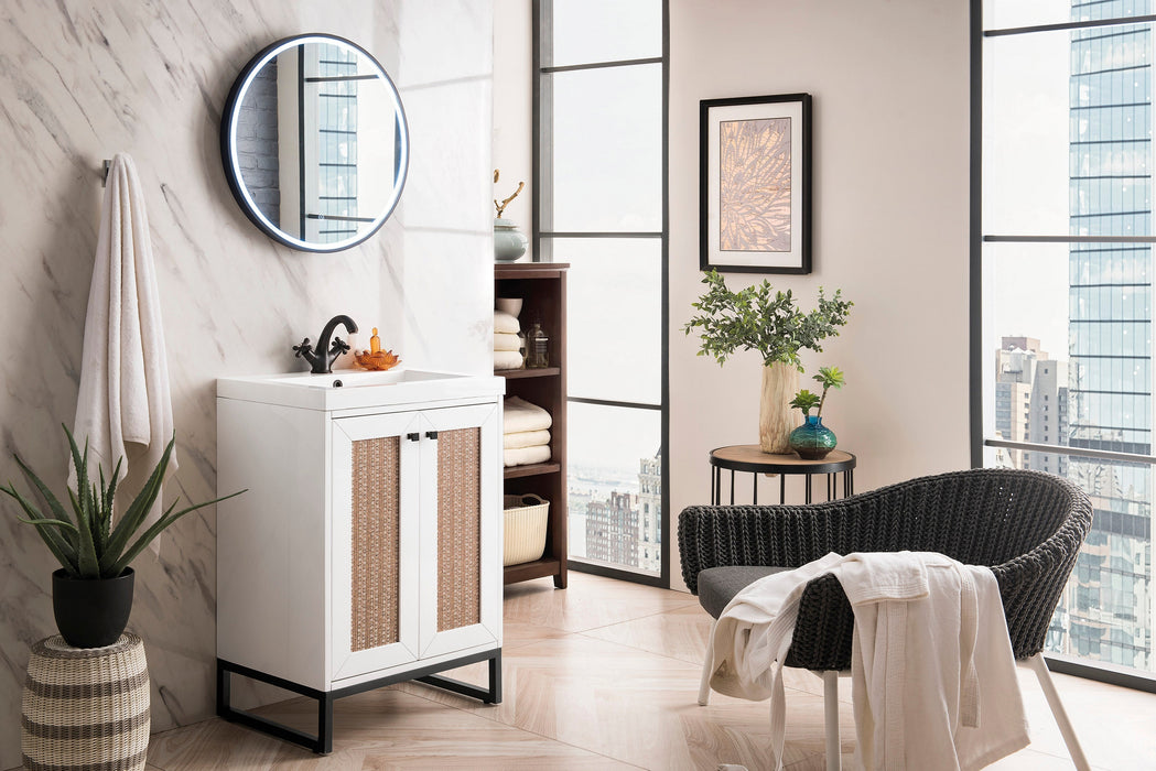 Chianti 24" Single Vanity, Glossy White, Matte Black, w/ White Glossy Composite Stone Top - Luxe Vanity & Tub