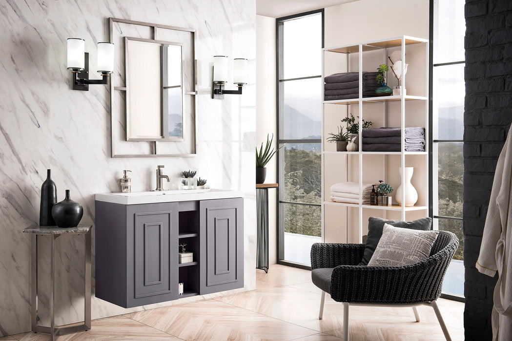 Alicante 39.5" Single Vanity, Gray Smoke w/ White Glossy Composite Stone Top - Luxe Vanity & Tub