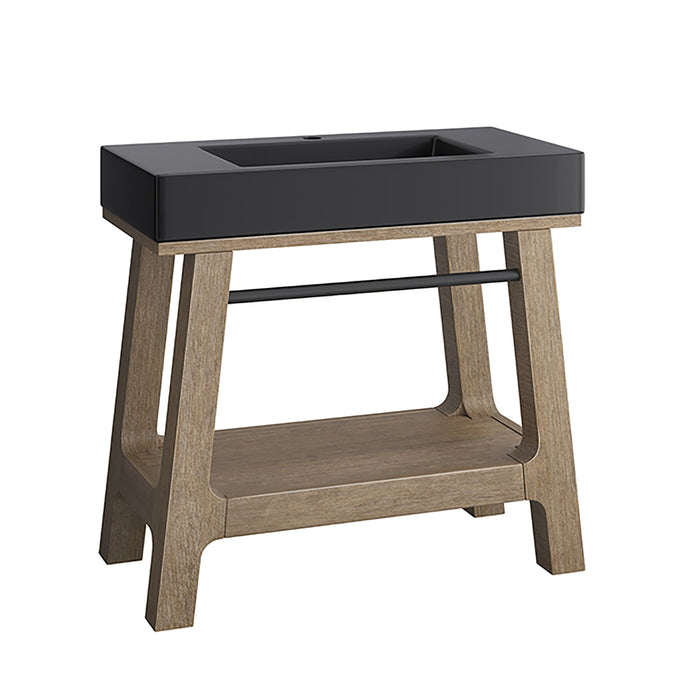 Auburn 36" Single Sink Console, Weathered Timber w/ Black Matte Mineral Composite Stone Top - Luxe Vanity & Tub