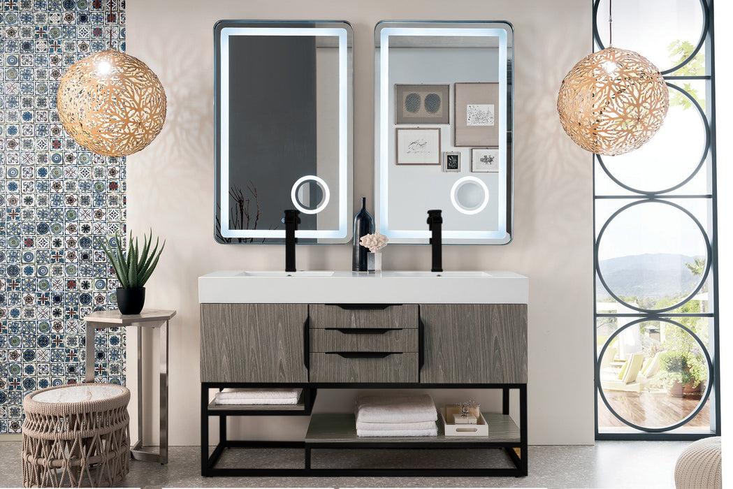 Columbia 59" Double Vanity, Ash Gray, Matte Black w/ Glossy White Composite Stone Top - Luxe Vanity & Tub