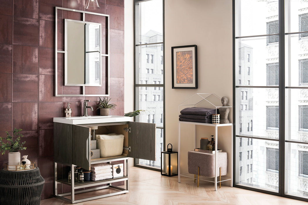 Columbia 31.5" Single Vanity, Ash Gray, Brushed Nickel, w/ White Glossy Composite Stone Top - Luxe Vanity & Tub