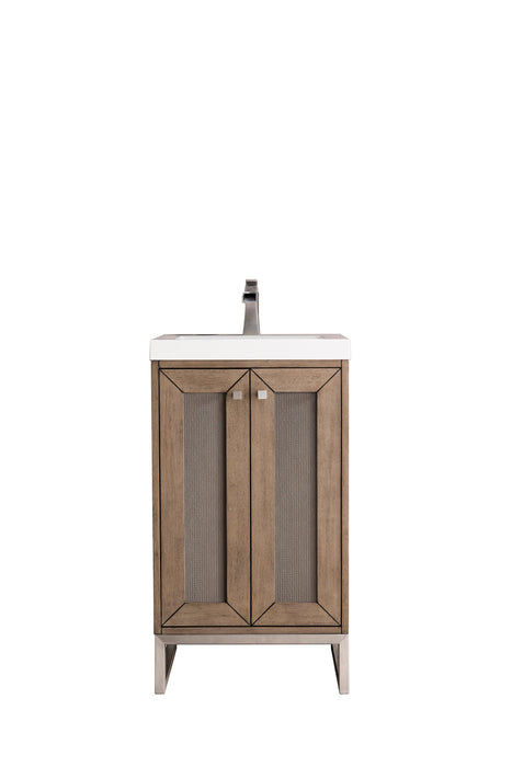 Chianti 20" Single Vanity, Whitewashed Walnut, Brushed Nickel, w/ White Glossy Composite Stone Top - Luxe Vanity & Tub