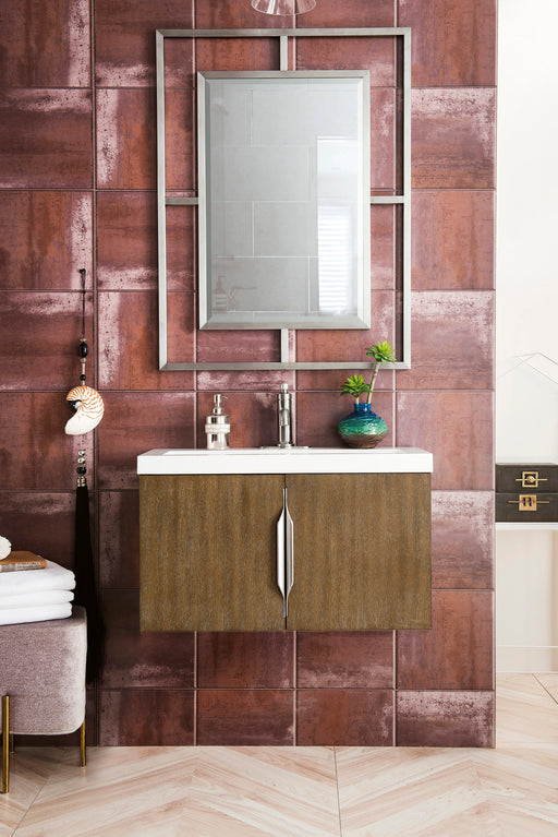 Columbia 31.5" Single Vanity, Latte Oak w/ White Glossy Composite Stone Top - Luxe Vanity & Tub