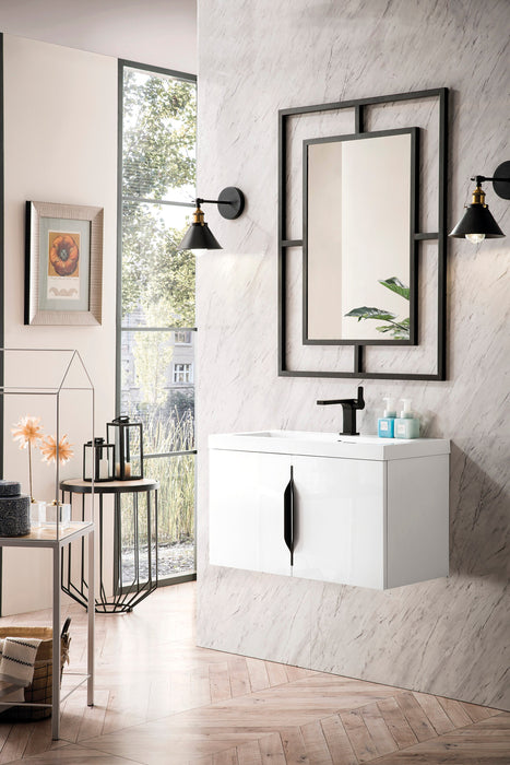 Columbia 31.5" Single Vanity, Glossy White w/ White Glossy Composite Stone Top - Luxe Vanity & Tub