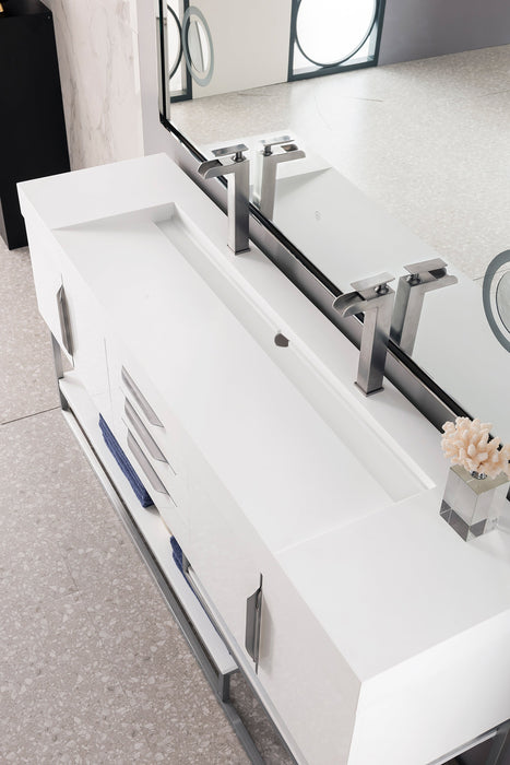 Columbia 72" Double Vanity, Glossy White, Brushed Nickel w/ Glossy White Composite Stone Top - Luxe Vanity & Tub