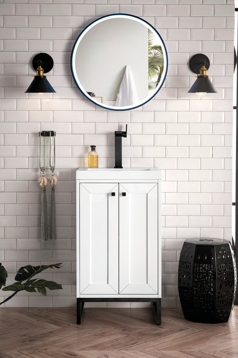 Chianti 20" Single Vanity, Glossy White, Matte Black, w/ White Glossy Composite Stone Top - Luxe Vanity & Tub