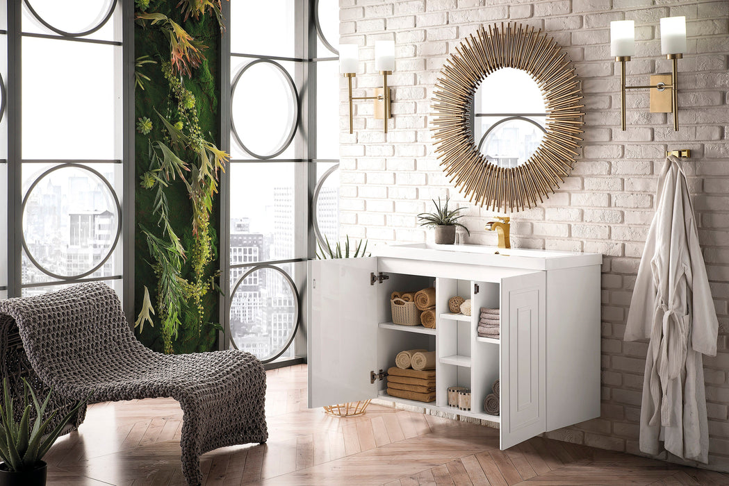 Alicante 39.5" Single Vanity, Glossy White w/ White Glossy Composite Stone Top - Luxe Vanity & Tub