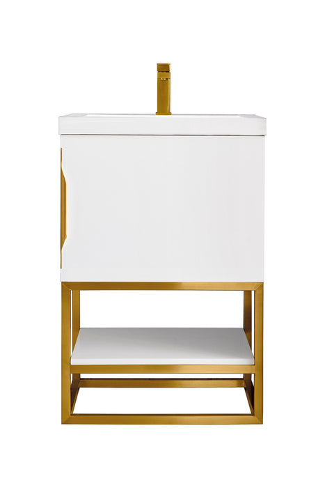 Columbia 24" Single Vanity, Glossy White, Radiant Gold w/ White Glossy Composite Stone Top - Luxe Vanity & Tub