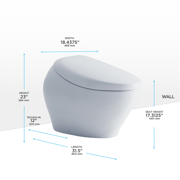 TOTO Neorest NX1 0.8 / 1 GPF Dual Flush Elongated Chair Height Toilet with Integrated Smart Bidet Seat, Tornado Flush, PREMIST, CEFIONTECT, and EWATER+ - Luxe Vanity & Tub