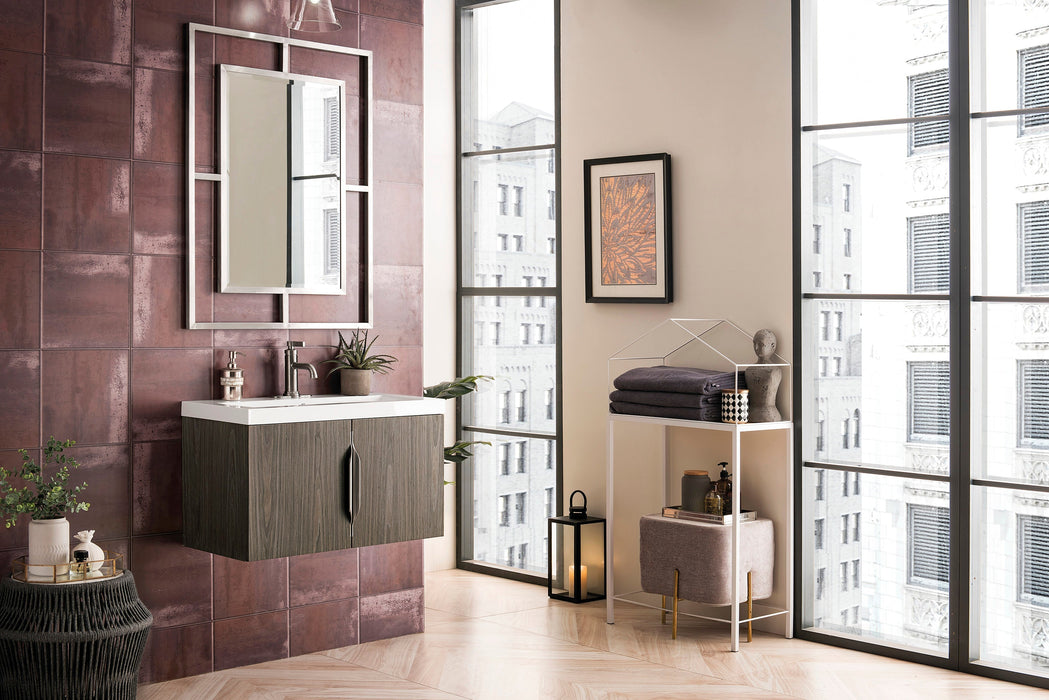 Columbia 31.5" Single Vanity, Ash Gray w/ White Glossy Composite Stone Top - Luxe Vanity & Tub