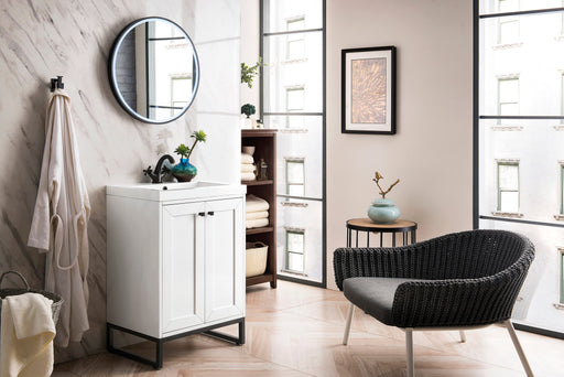 Chianti 24" Single Vanity, Glossy White, Matte Black, w/ White Glossy Composite Stone Top - Luxe Vanity & Tub