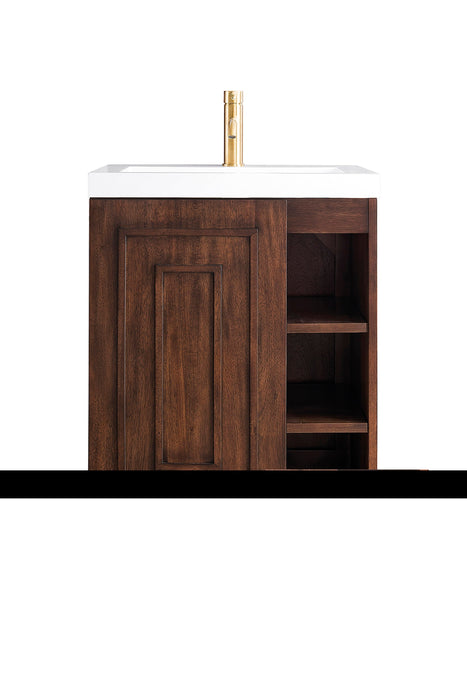 Alicante 24" Single Vanity, Mid-Century Acacia, Radiant Gold w/ White Glossy Composite Stone Top - Luxe Vanity & Tub