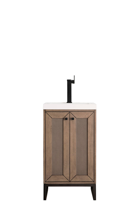 Chianti 20" Single Vanity, Whitewashed Walnut, Matte Black, w/ White Glossy Composite Stone Top - Luxe Vanity & Tub