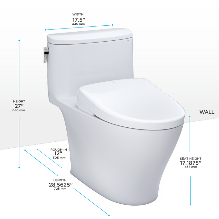 TOTO Nexus 1.28 GPF One Piece Elongated Chair Height Toilet with Washlet+ S7A Auto Open Bidet Seat, Tornado Auto Flush, CEFIONTECT, EWATER+, and PREMIST - Luxe Vanity & Tub