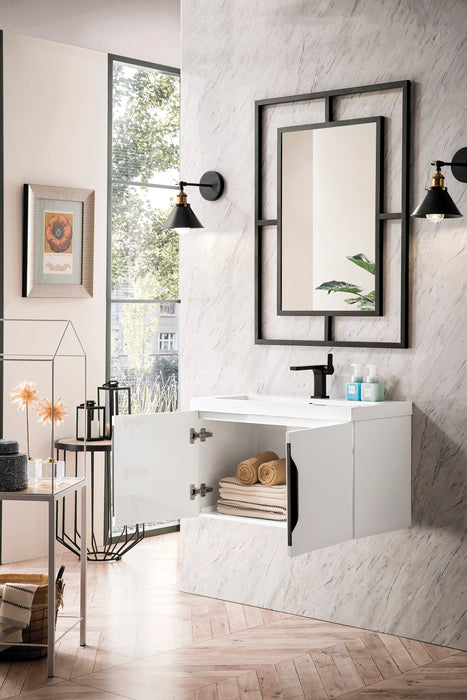 Columbia 31.5" Single Vanity, Glossy White w/ White Glossy Composite Stone Top - Luxe Vanity & Tub