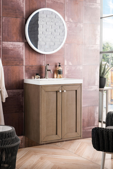 Chianti 24" Single Vanity, Whitewashed Walnut w/ White Glossy Composite Stone Top - Luxe Vanity & Tub