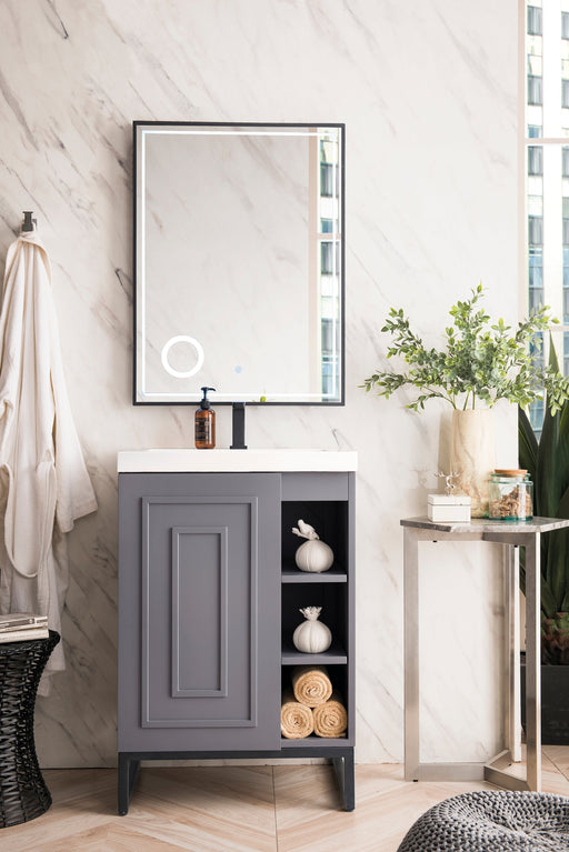 Alicante 24" Single Vanity, Gray Smoke, Matte Black w/ White Glossy Composite Stone Top - Luxe Vanity & Tub