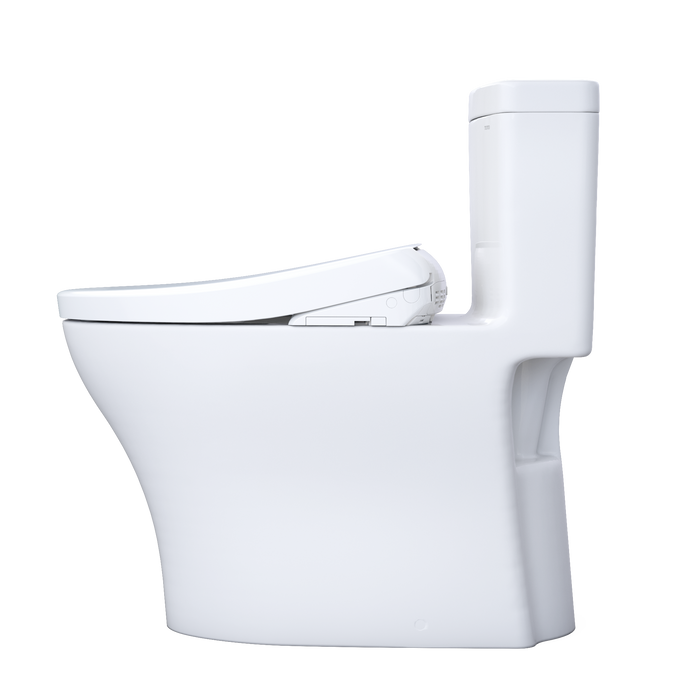 TOTO Aquia IV 0.9 / 1.28 GPF Dual Flush One Piece Elongated Chair Height Toilet with Washlet+ S7A Auto Open/Close Bidet Seat and Dynamax Tornado Auto Flush - Luxe Vanity & Tub