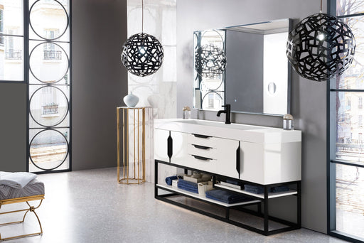 Columbia 72" Single Vanity, Glossy White, Matte Black w/ Glossy White Composite Stone Top - Luxe Vanity & Tub