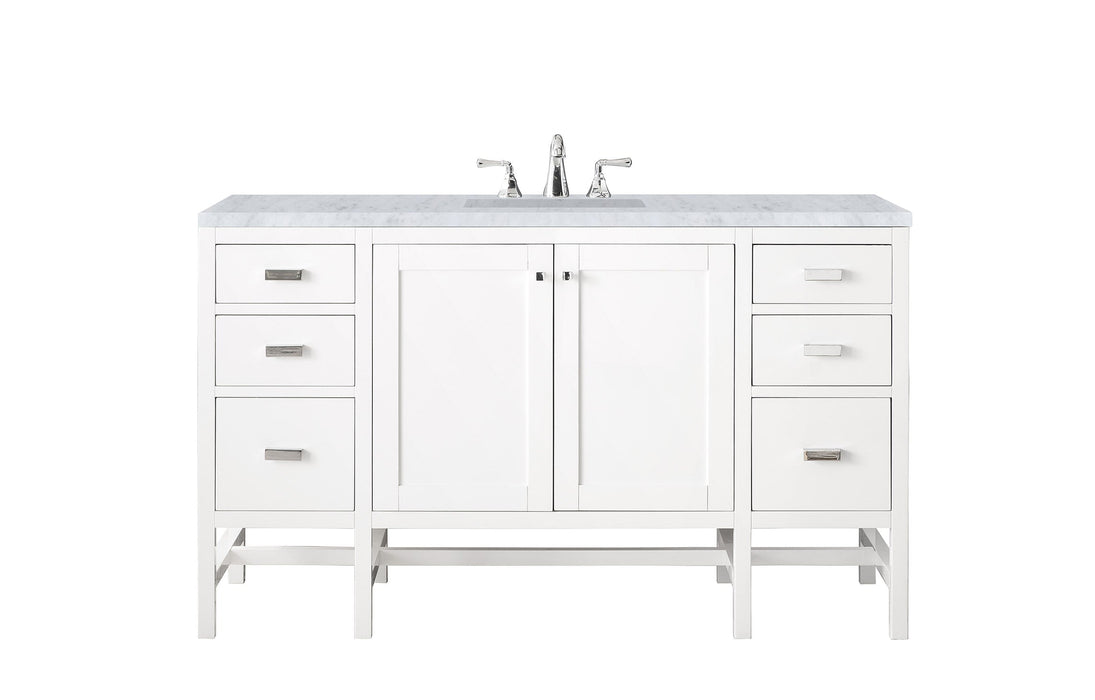 Addison 60" Single Vanity, Glossy White w/ 3 CM Carrara White Top - Luxe Vanity & Tub