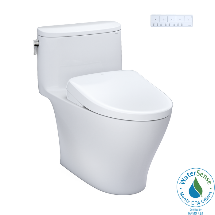 TOTO Nexus 1.28 GPF One Piece Elongated Chair Height Toilet with Washlet+ S7A Auto Open Bidet Seat, Tornado Auto Flush, CEFIONTECT, EWATER+, and PREMIST - Luxe Vanity & Tub