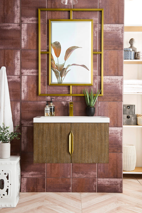 Columbia 31.5" Single Vanity, Latte Oak w/ White Glossy Composite Stone Top - Luxe Vanity & Tub