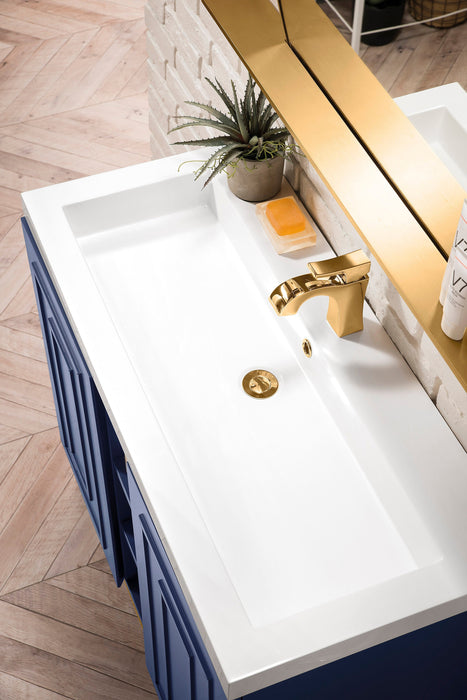 Alicante 39.5" Single Vanity, Azure Blue, Radiant Gold w/ White Glossy Composite Stone Top - Luxe Vanity & Tub