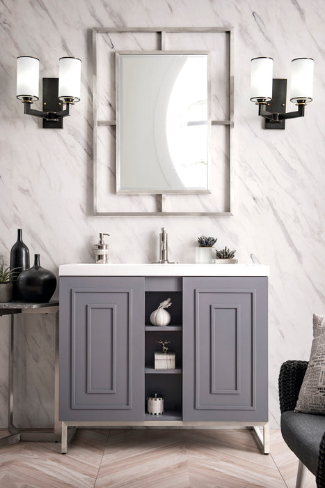 Alicante 39.5" Single Vanity, Gray Smoke, Brushed Nickel w/ White Glossy Composite Stone Top - Luxe Vanity & Tub