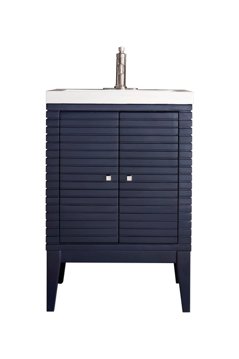 Linden 24" Single Vanity, Navy Blue w/ White Glossy Composite Stone Top - Luxe Vanity & Tub