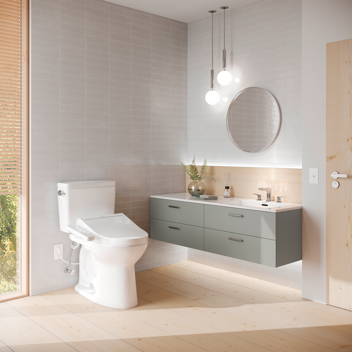 TOTO Drake 1.6 GPF Two Piece Elongated Chair Height Toilet with Left Hand Lever - Bidet Seat Included - Luxe Vanity & Tub