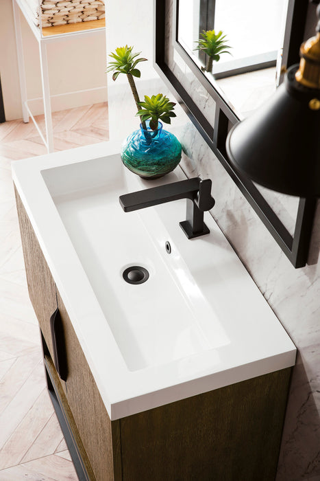 Columbia 31.5" Single Vanity, Latte Oak, Matte Black, w/ White Glossy Composite Stone Top - Luxe Vanity & Tub