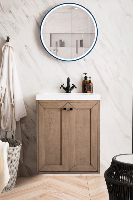 Chianti 24" Single Vanity, Whitewashed Walnut w/ White Glossy Composite Stone Top - Luxe Vanity & Tub